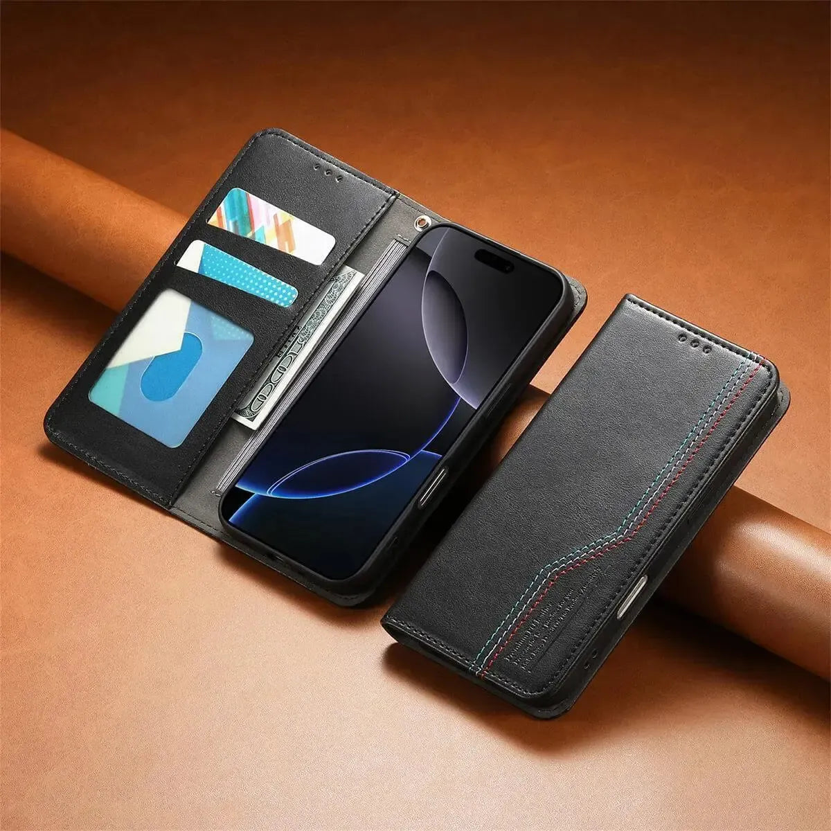 Buy Leather Flip Wallet Case for iPhone 17, Business Standard All-Round Protection, Mobile Phone Case with Stand Function and Magnetic Closure- ABEL at Caseles-iPhone 17 Pro Max, Black