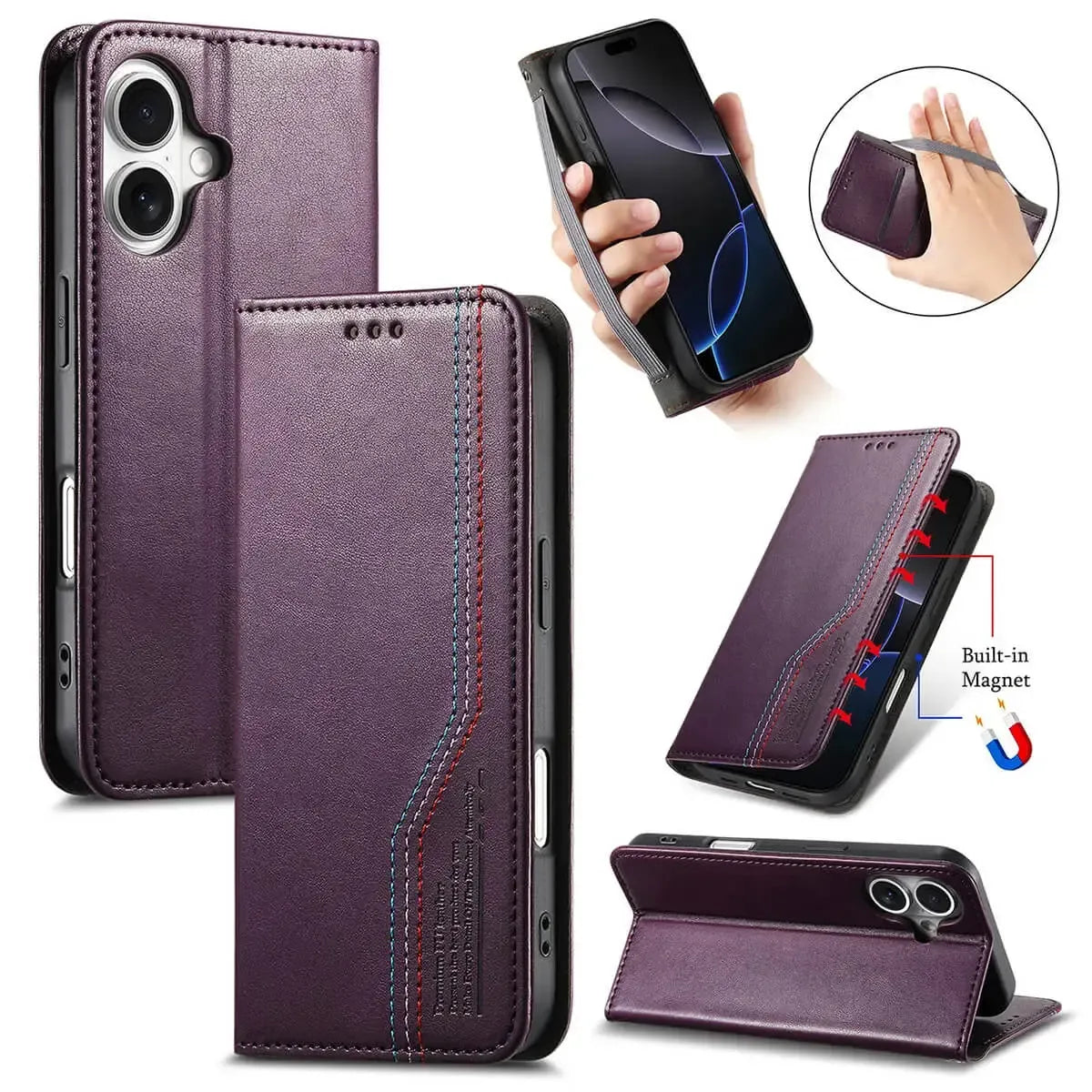 Buy Leather Flip Wallet Case for iPhone 17, Business Standard All-Round Protection, Mobile Phone Case with Stand Function and Magnetic Closure- ABEL at Caseles-iPhone 17 Pro Max, Purple