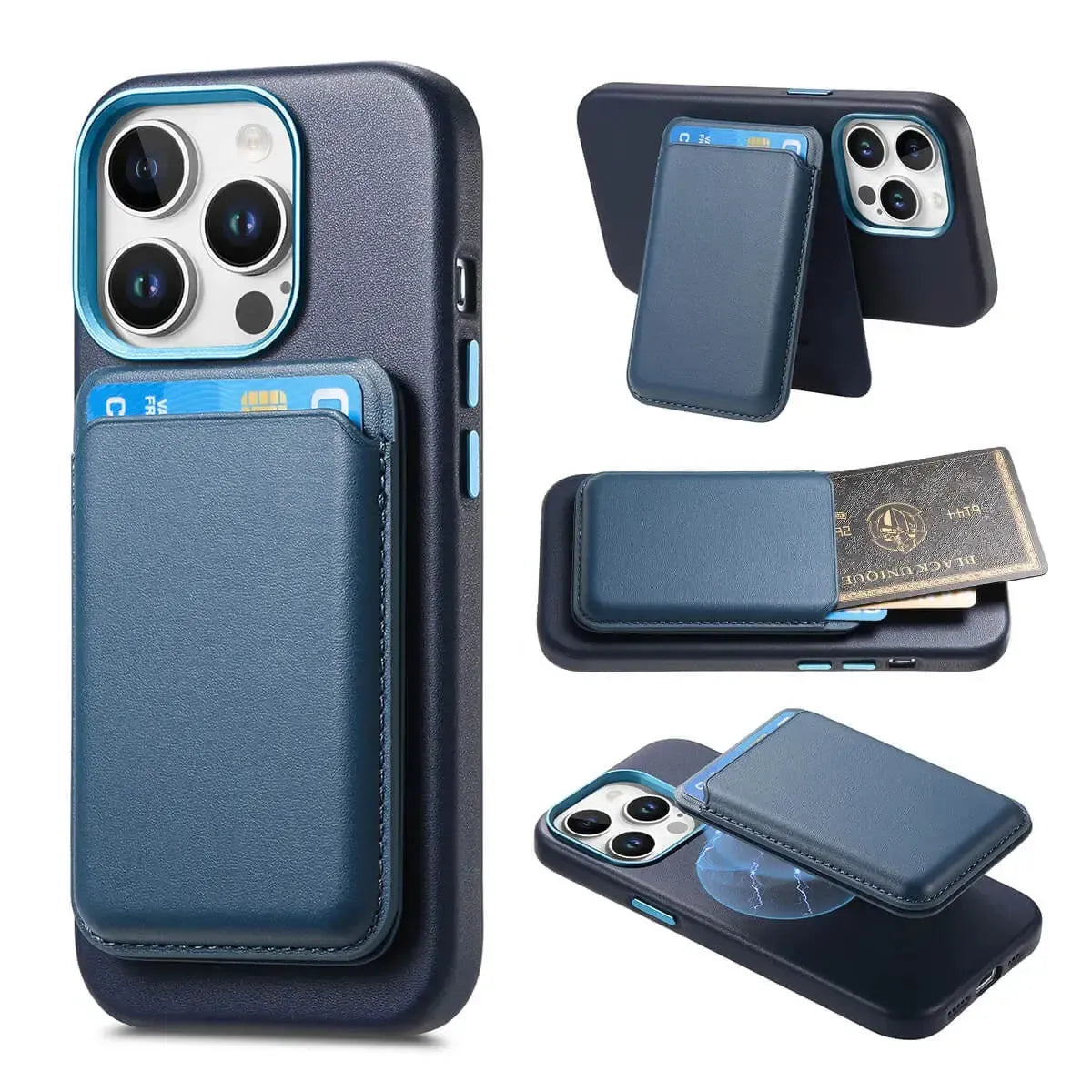 Caseles Full-Grain Leather iPhone Case with Card Holder, MagSafe Ready, Metal Buttons & Camera Bump Frame,Adrian at Caseles-iPhone 16 Pro Max, Blue