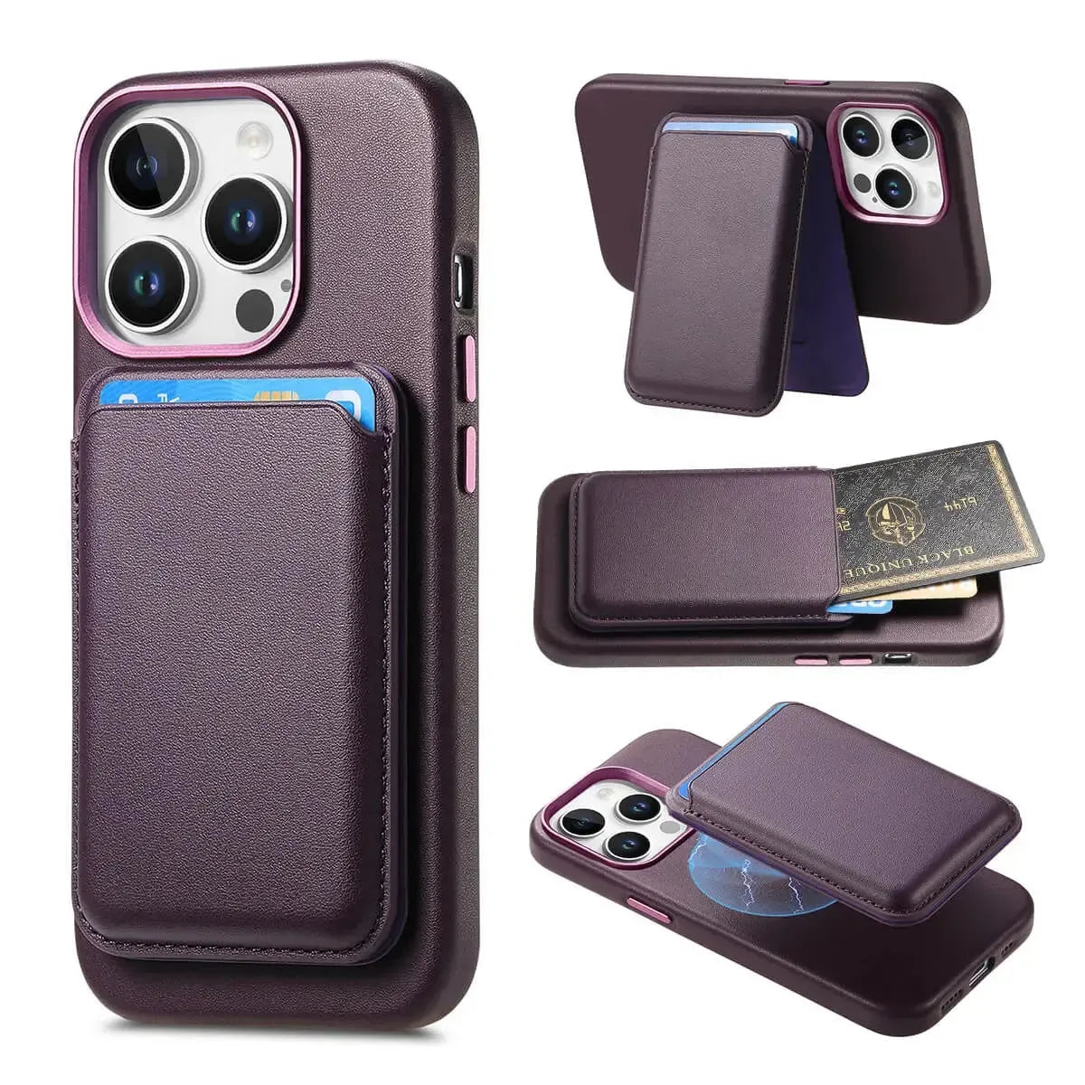 Caseles Full-Grain Leather iPhone Case with Card Holder, MagSafe Ready, Metal Buttons & Camera Bump Frame,Adrian at Caseles-iPhone 16 Pro Max, Purple
