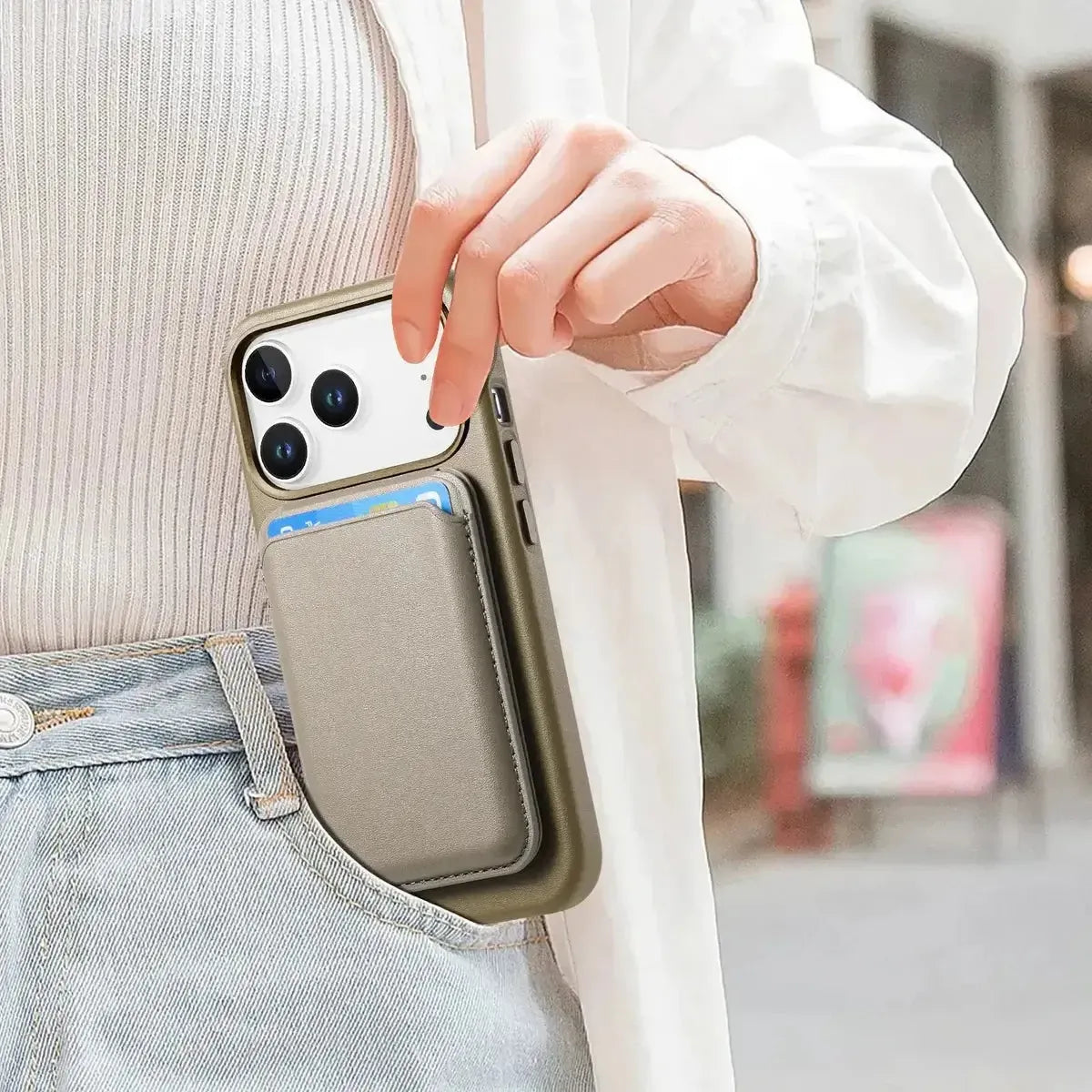 Caseles Full-Grain Leather iPhone Case with Card Holder, MagSafe Ready, Metal Buttons & Camera Bump Frame,Adrian at Caseles-iPhone 17 Pro Max, Black