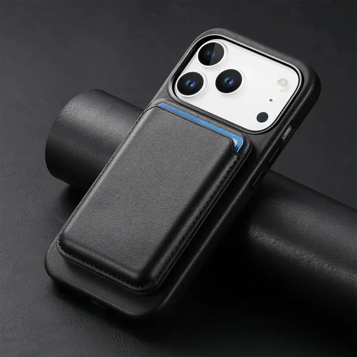 Caseles Full-Grain Leather iPhone Case with Card Holder, MagSafe Ready, Metal Buttons & Camera Bump Frame,Adrian at Caseles-iPhone 17 Pro Max, Black