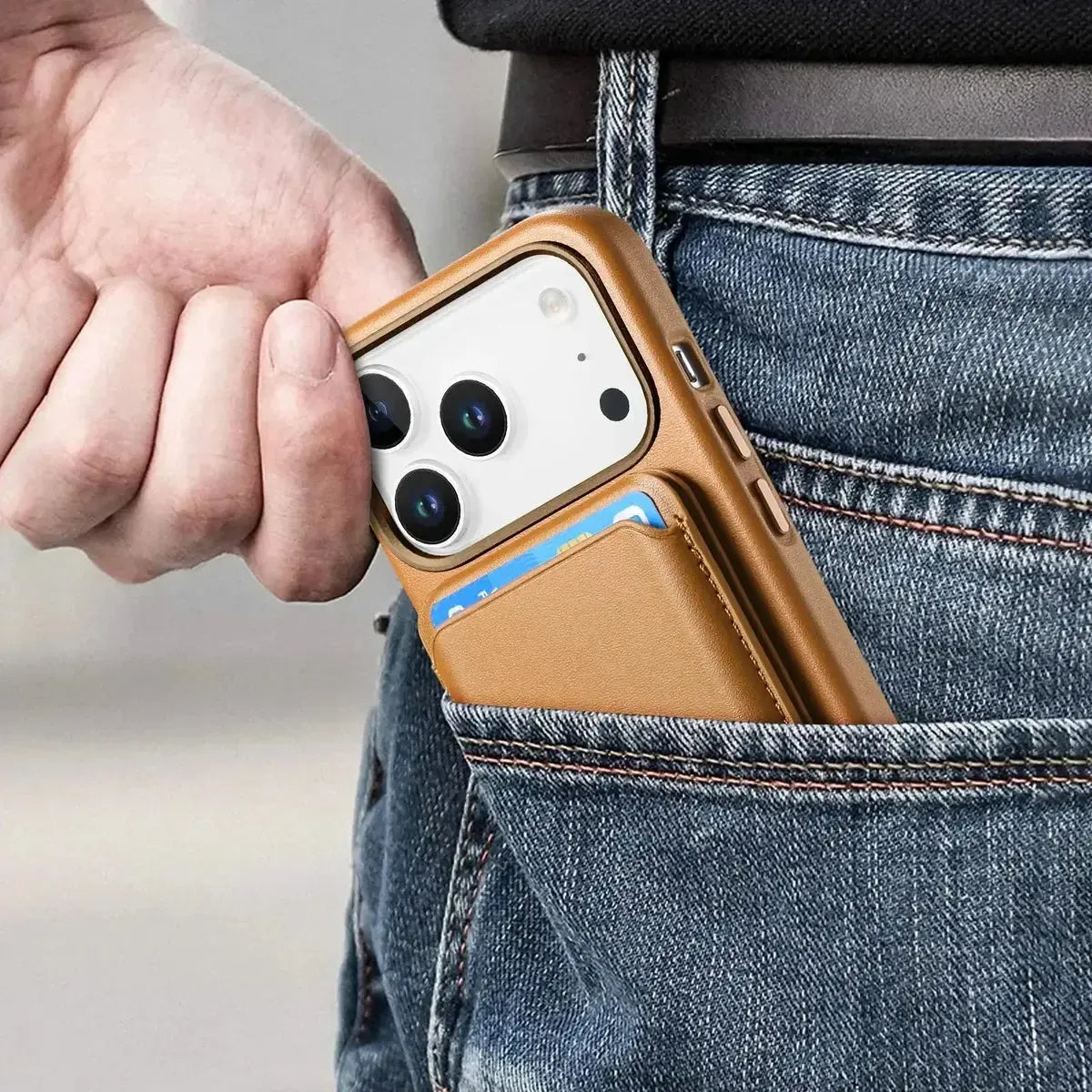 Caseles Full-Grain Leather iPhone Case with Card Holder, MagSafe Ready, Metal Buttons & Camera Bump Frame,Adrian at Caseles-iPhone 17 Pro Max, Black