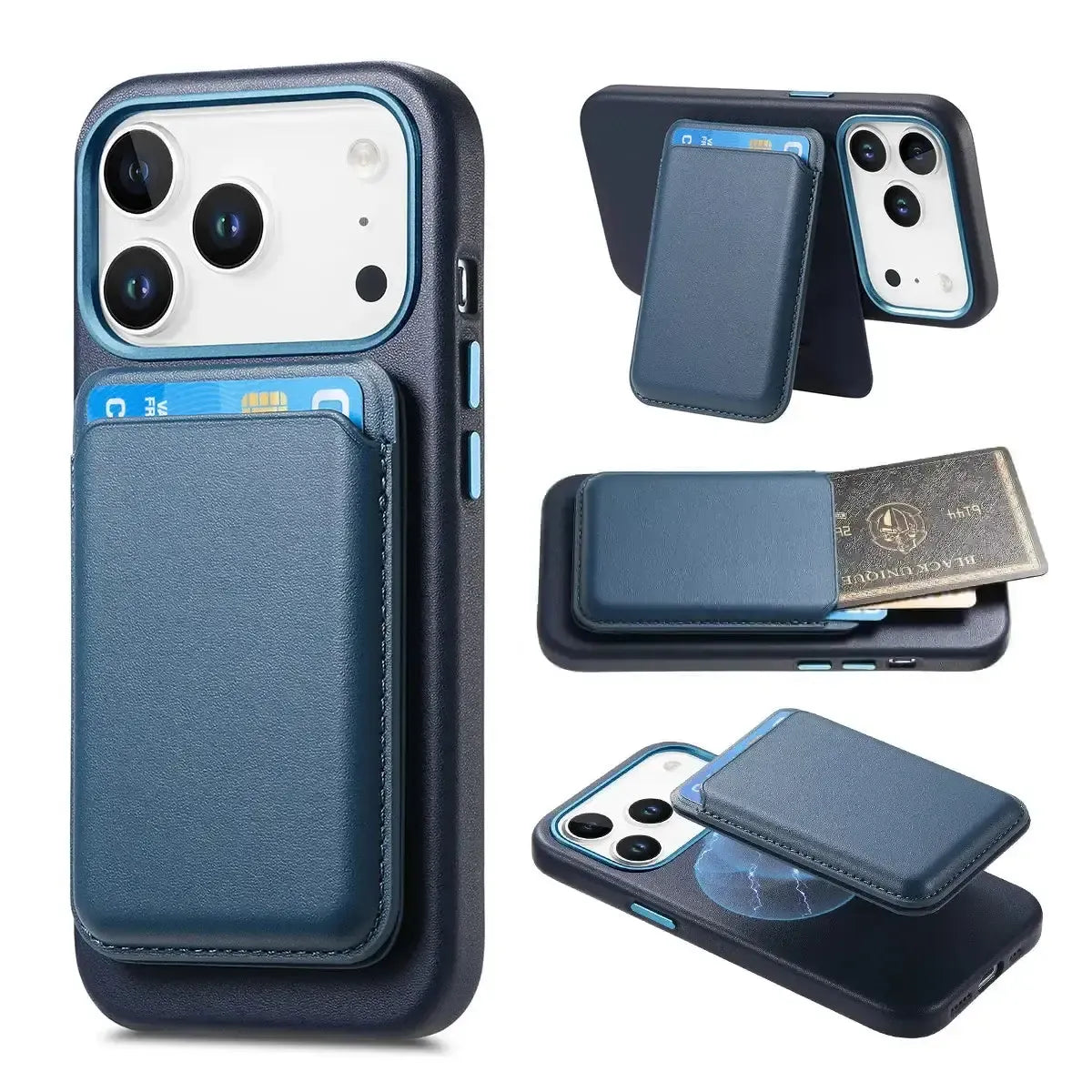 Caseles Full-Grain Leather iPhone Case with Card Holder, MagSafe Ready, Metal Buttons & Camera Bump Frame,Adrian at Caseles-iPhone 17 Pro Max, Blue