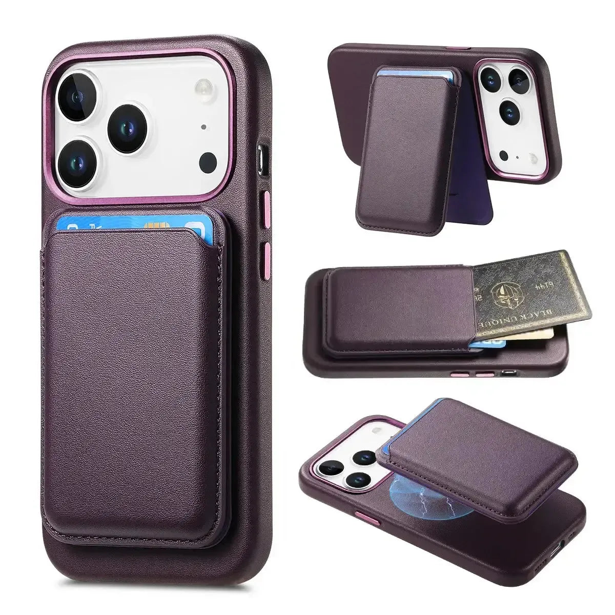 Caseles Full-Grain Leather iPhone Case with Card Holder, MagSafe Ready, Metal Buttons & Camera Bump Frame,Adrian at Caseles-iPhone 17 Pro Max, Purple