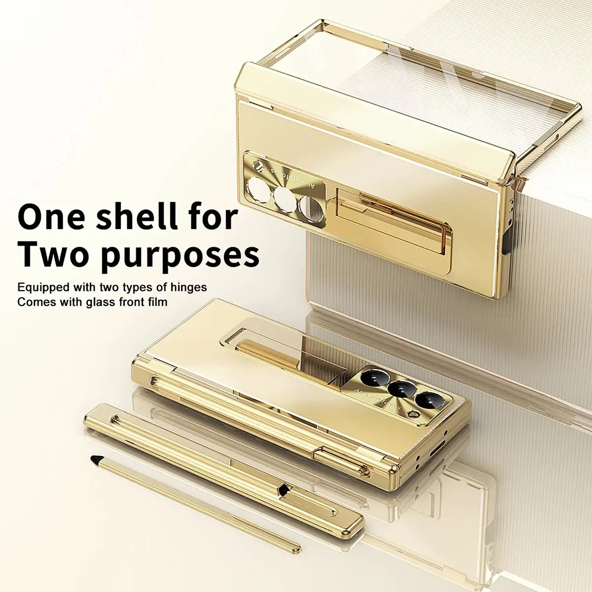Buy Military-Grade Aluminum Alloy Case with Integrated S Pen & Holder, Hinge Protection & Kickstan - AERO at Caseles-Samsung Galaxy Z Fold 8 Ultra, DarkGold