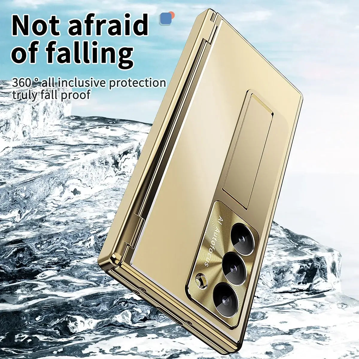 Buy Military-Grade Aluminum Alloy Case with Integrated S Pen & Holder, Hinge Protection & Kickstan - AERO at Caseles-Samsung Galaxy Z Fold 8 Ultra, DarkGold
