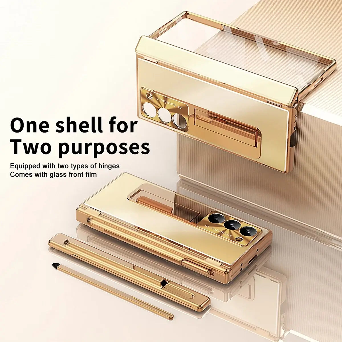 Buy Military-Grade Aluminum Alloy Case with Integrated S Pen & Holder, Hinge Protection & Kickstan - AERO at Caseles-Samsung Galaxy Z Fold 8 Ultra, DarkGold