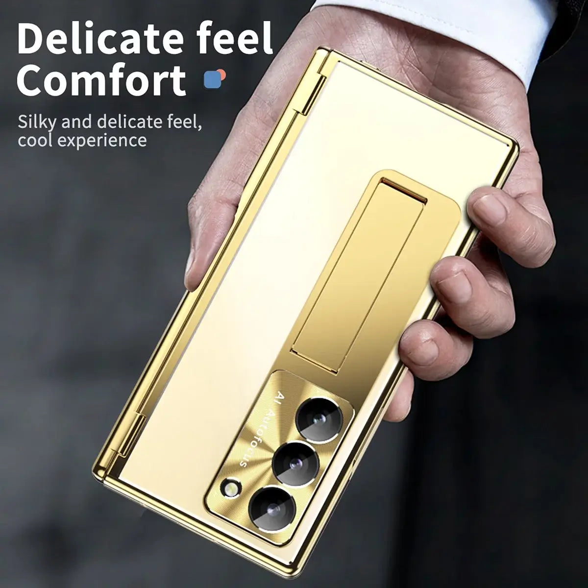 Buy Military-Grade Aluminum Alloy Case with Integrated S Pen & Holder, Hinge Protection & Kickstan - AERO at Caseles-Samsung Galaxy Z Fold 8 Ultra, DarkGold