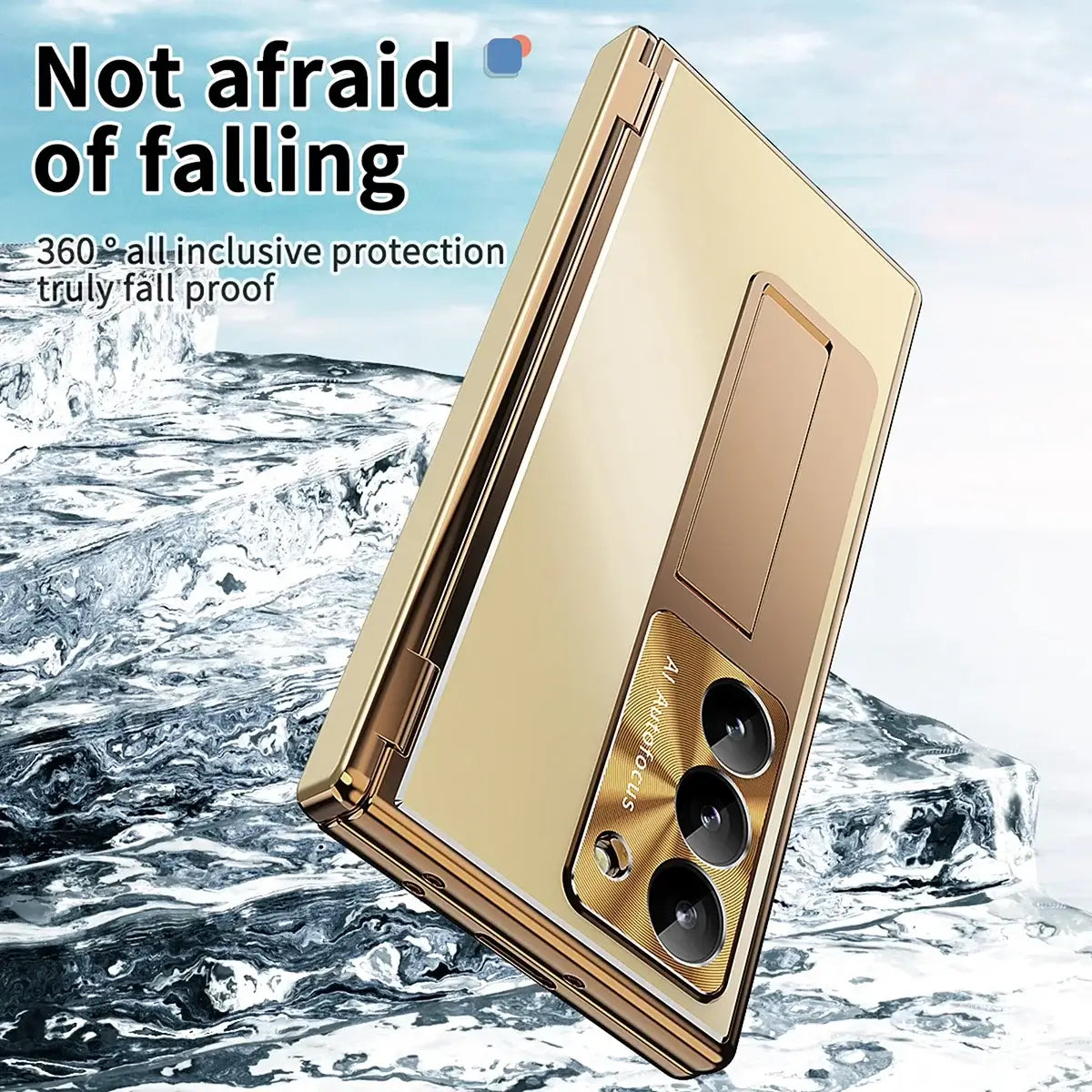 Buy Military-Grade Aluminum Alloy Case with Integrated S Pen & Holder, Hinge Protection & Kickstan - AERO at Caseles-Samsung Galaxy Z Fold 8 Ultra, DarkGold