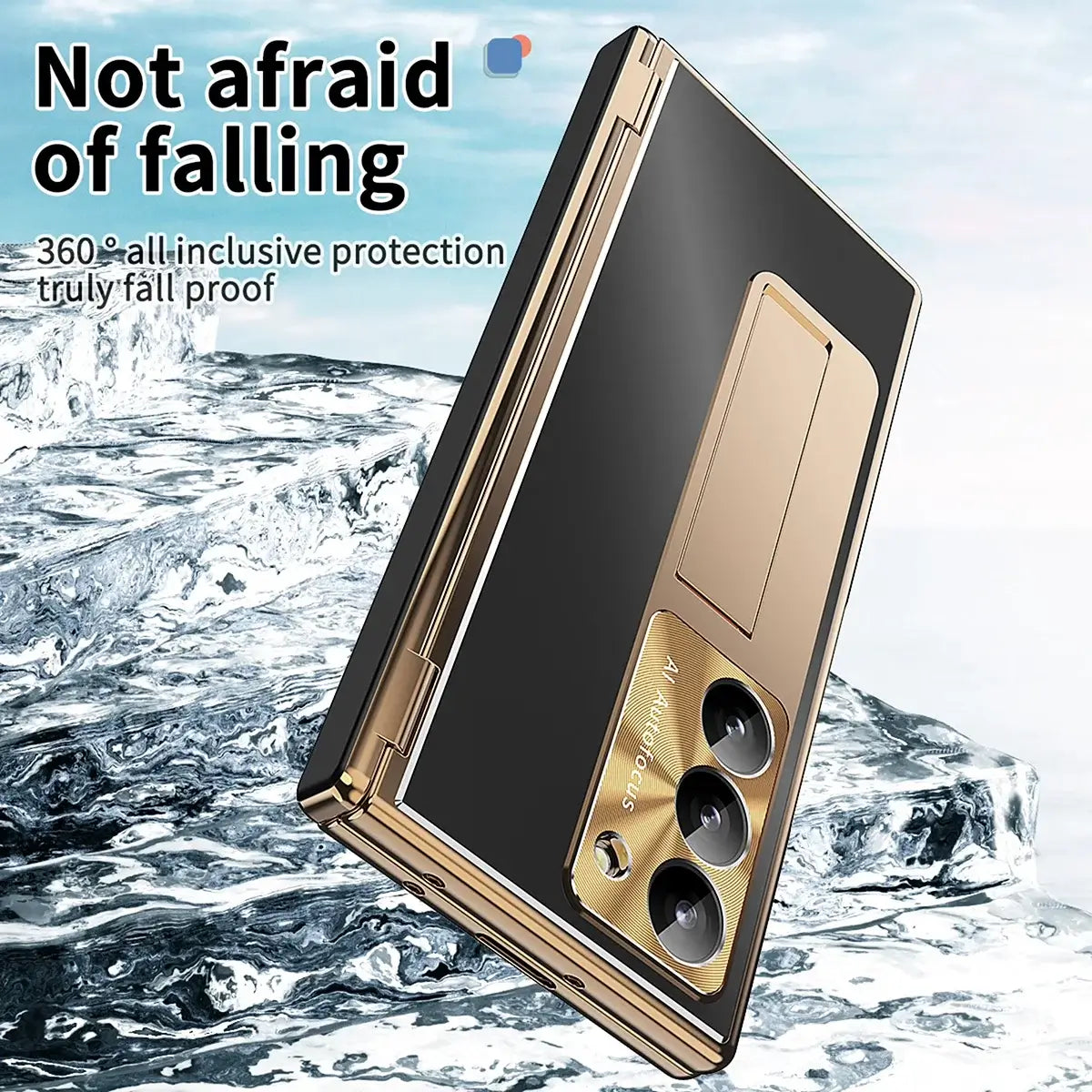 Buy Military-Grade Aluminum Alloy Case with Integrated S Pen & Holder, Hinge Protection & Kickstan - AERO at Caseles-Samsung Galaxy Z Fold 8 Ultra, DarkGold