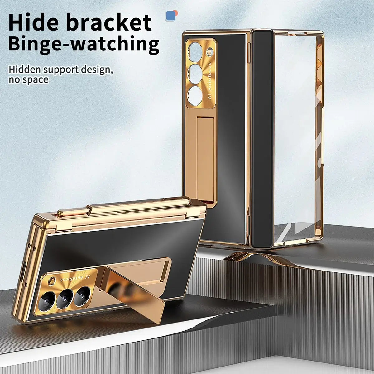 Buy Military-Grade Aluminum Alloy Case with Integrated S Pen & Holder, Hinge Protection & Kickstan - AERO at Caseles-Samsung Galaxy Z Fold 8 Ultra, DarkGold