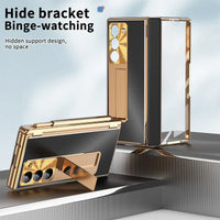 Buy Military-Grade Aluminum Alloy Case with Integrated S Pen & Holder, Hinge Protection & Kickstan - AERO at Caseles-Samsung Galaxy Z Fold 8 Ultra, DarkGold