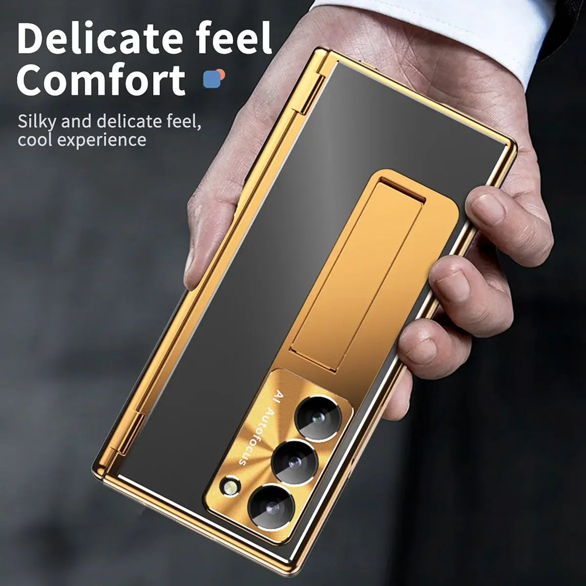 Buy Military-Grade Aluminum Alloy Case with Integrated S Pen & Holder, Hinge Protection & Kickstan - AERO at Caseles-Samsung Galaxy Z Fold 8 Ultra, DarkGold