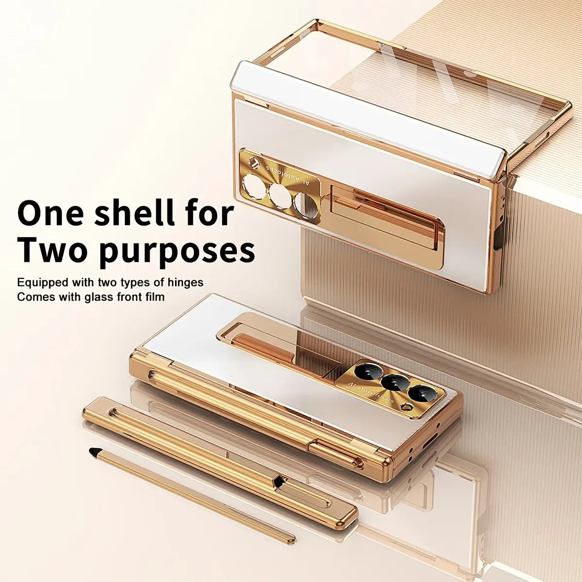 Buy Military-Grade Aluminum Alloy Case with Integrated S Pen & Holder, Hinge Protection & Kickstan - AERO at Caseles-Samsung Galaxy Z Fold 8 Ultra, DarkGold