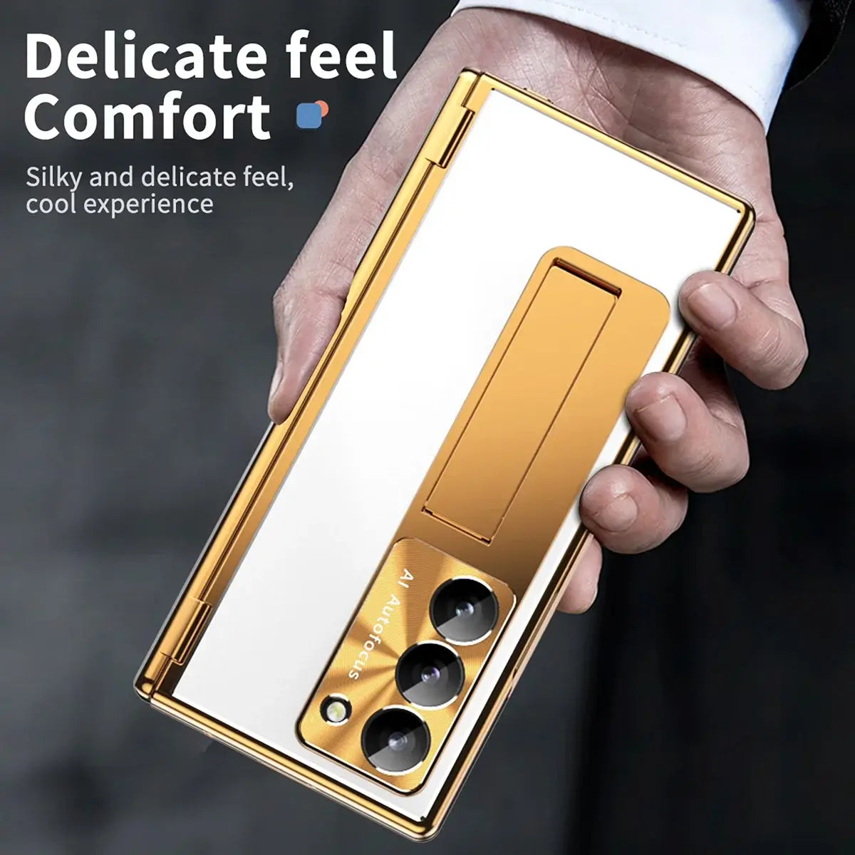 Buy Military-Grade Aluminum Alloy Case with Integrated S Pen & Holder, Hinge Protection & Kickstan - AERO at Caseles-Samsung Galaxy Z Fold 8 Ultra, DarkGold