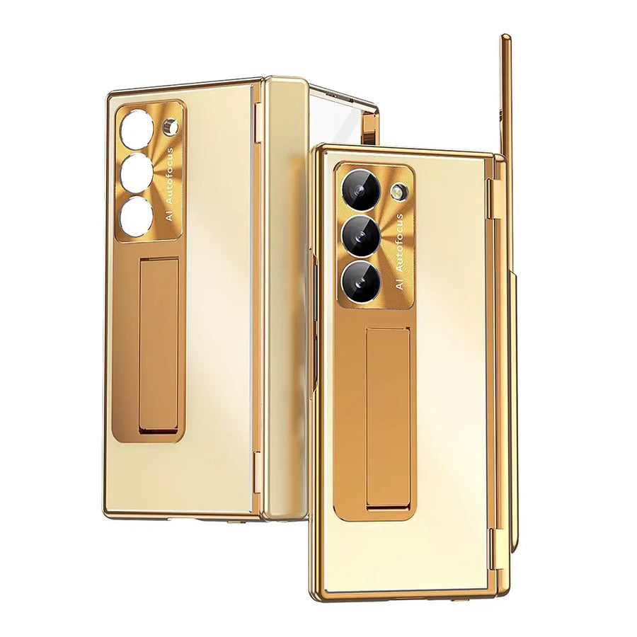 Buy Military-Grade Aluminum Alloy Case with Integrated S Pen & Holder, Hinge Protection & Kickstan - AERO at Caseles-Samsung Galaxy Z Fold 8 Ultra, DarkGold
