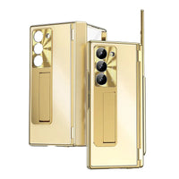 Buy Military-Grade Aluminum Alloy Case with Integrated S Pen & Holder, Hinge Protection & Kickstan - AERO at Caseles-Samsung Galaxy Z Fold 8 Ultra, Gold
