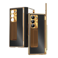 Buy Military-Grade Aluminum Alloy Case with Integrated S Pen & Holder, Hinge Protection & Kickstan - AERO at Caseles-Samsung Galaxy Z Fold 8 Ultra, Gold Black