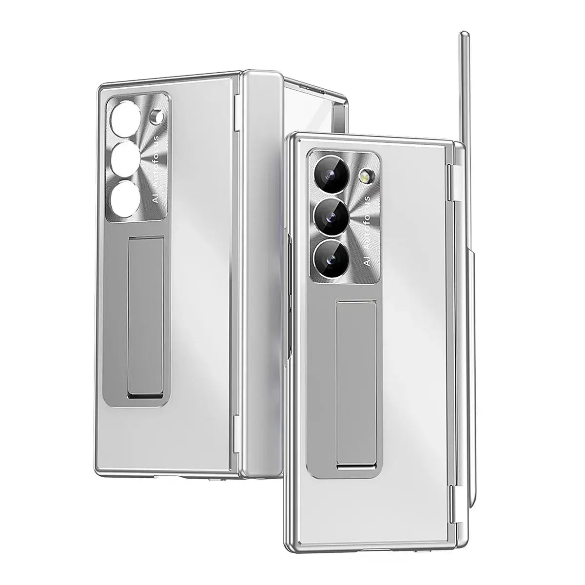 Buy Military-Grade Aluminum Alloy Case with Integrated S Pen & Holder, Hinge Protection & Kickstan - AERO at Caseles-Samsung Galaxy Z Fold 8 Ultra, Silver
