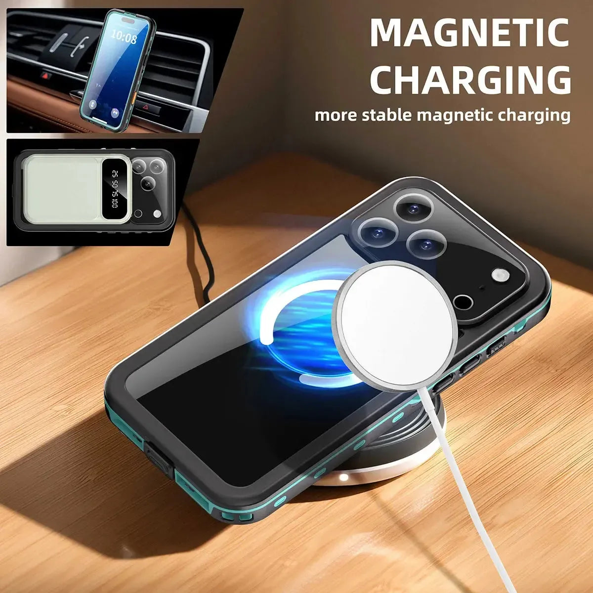 Buy IP68 Waterproof Phone Case, Support Magsafe, Built in Screen Protector, Full Body Heavy Duty Shockproof,Aiden at Caseles-iPhone 17 Pro Max, Black