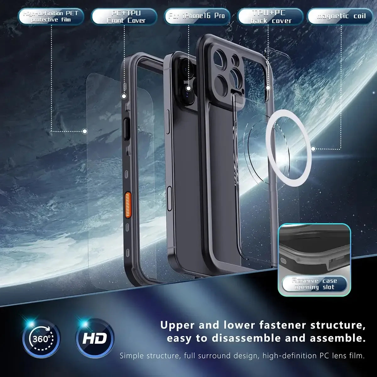 Buy IP68 Waterproof Phone Case, Support Magsafe, Built in Screen Protector, Full Body Heavy Duty Shockproof,Aiden at Caseles-iPhone 17 Pro Max, Black