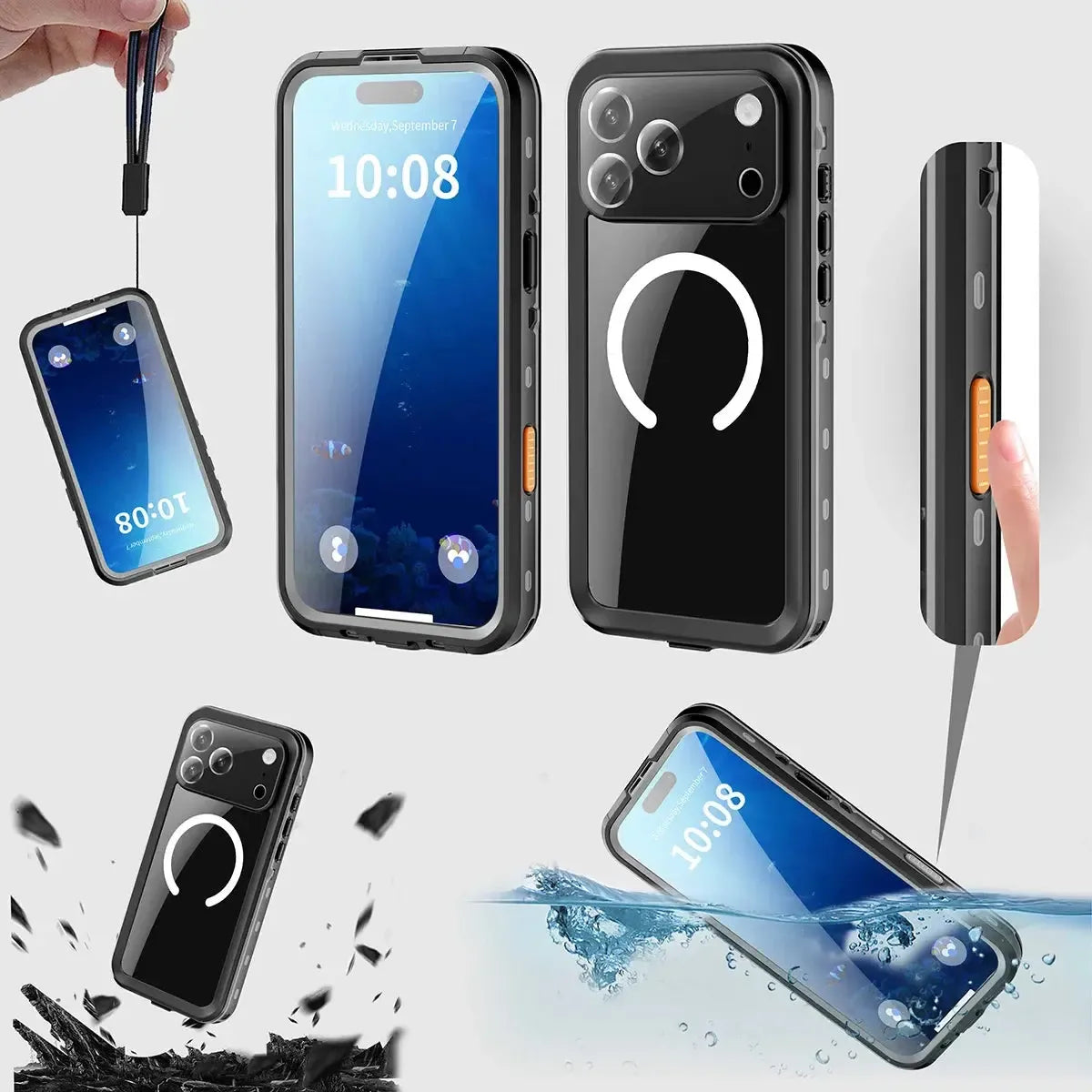 Buy IP68 Waterproof Phone Case, Support Magsafe, Built in Screen Protector, Full Body Heavy Duty Shockproof,Aiden at Caseles-iPhone 17 Pro Max, Black