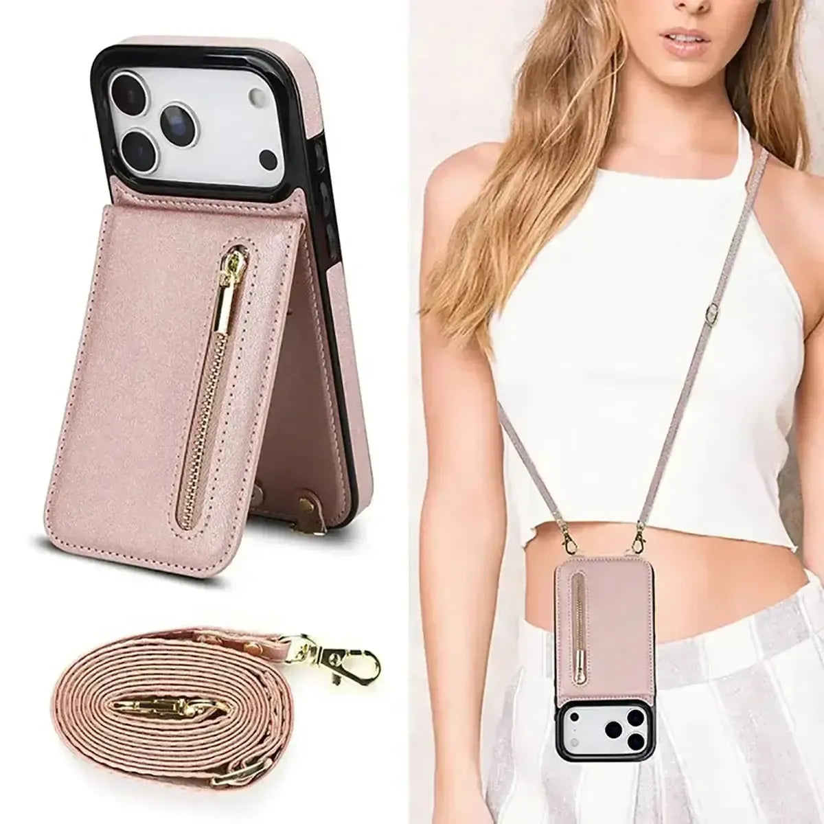 Buy Crossbody Wallet Phone Case, 5 Card Slots, Premium Leather, Kickstand Shockproof Case, Alina at Caseles-iPhone 17 Pro Max, Alina-Black