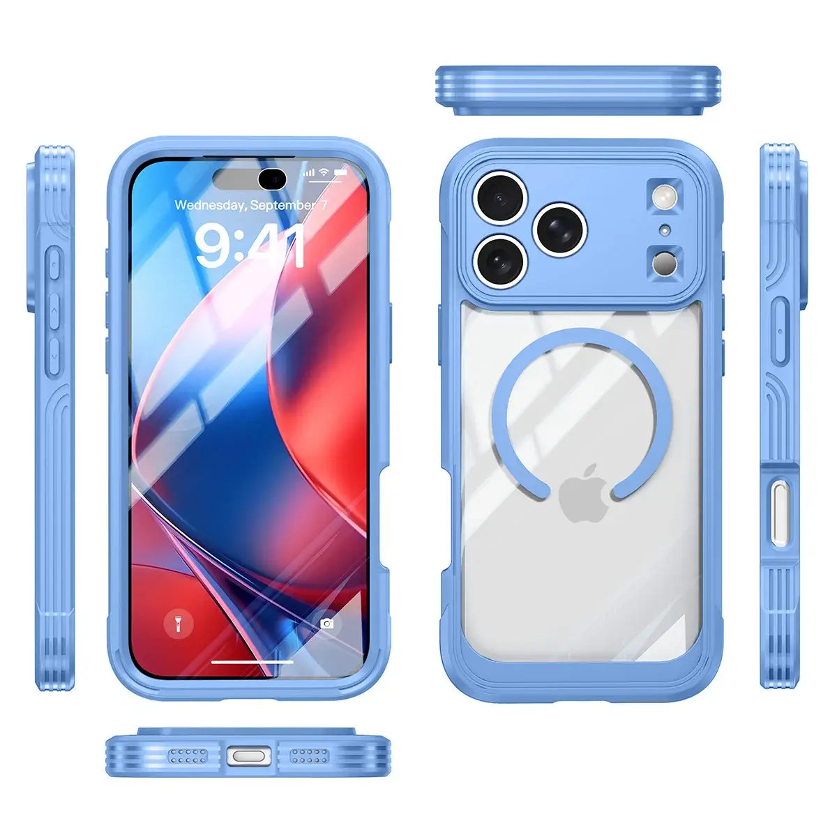Buy Full-Body Rugged Shield for iPhone Series: 360° Magnetic Case with Built-in 9H+ Screen Protector - AQUA at Caseles-iPhone 18 Pro Max, Black