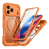 Buy Full-Body Rugged Shield for iPhone Series: 360° Magnetic Case with Built-in 9H+ Screen Protector - AQUA at Caseles-iPhone 18 Pro Max, Orange