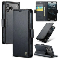 Buy Premium PU Leather Multi-Function Flip iPhone Case with Card Slots, Wallet Pocket, Kickstand, and Full-Body Protection, ARIA at Caseles-iPhone 17 Pro Max, Aria-Black