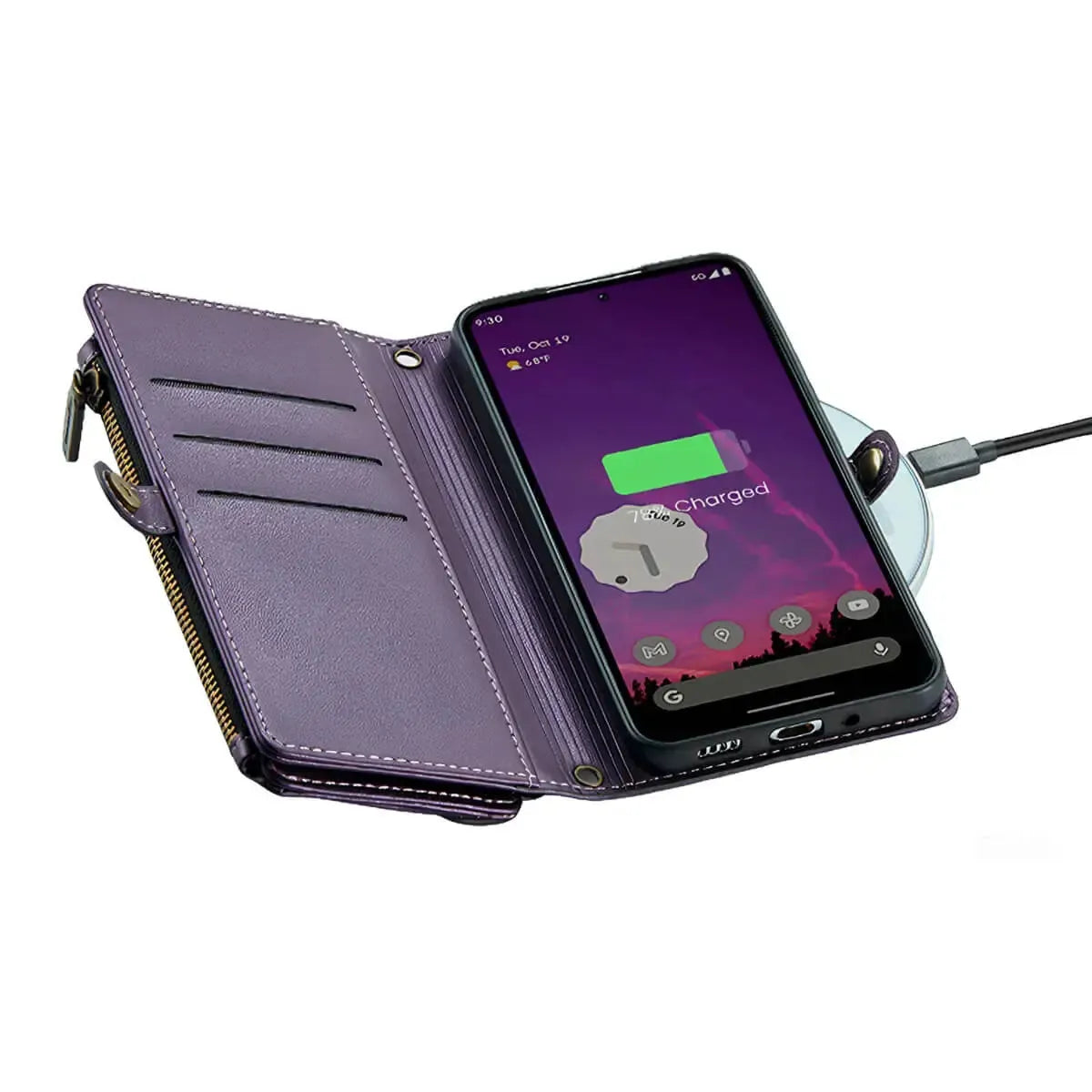 Buy Zipper Wallet Phone Case, RFID Blocking, Leather, Card Slots, for google pixel, Arora at Caseles-Google Pixel 9 Pro Fold, Aurora-Purple