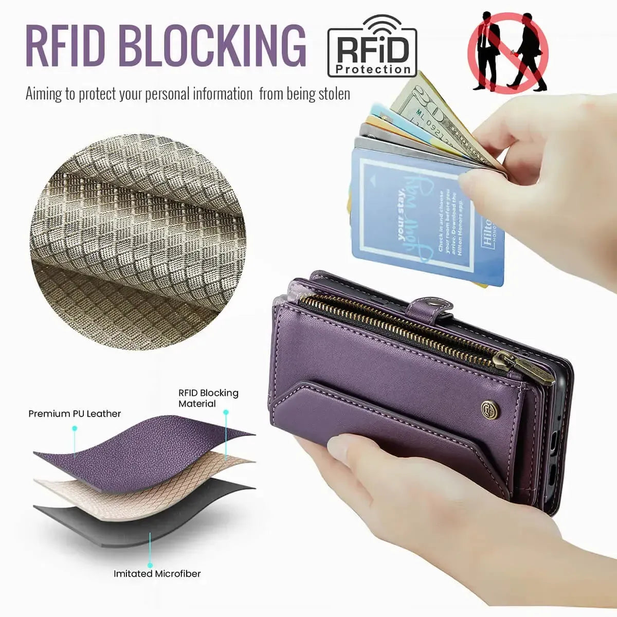 Buy Zipper Wallet Phone Case, RFID Blocking, Leather, Card Slots, for google pixel, Arora at Caseles-Google Pixel 9 Pro Fold, Aurora-Purple
