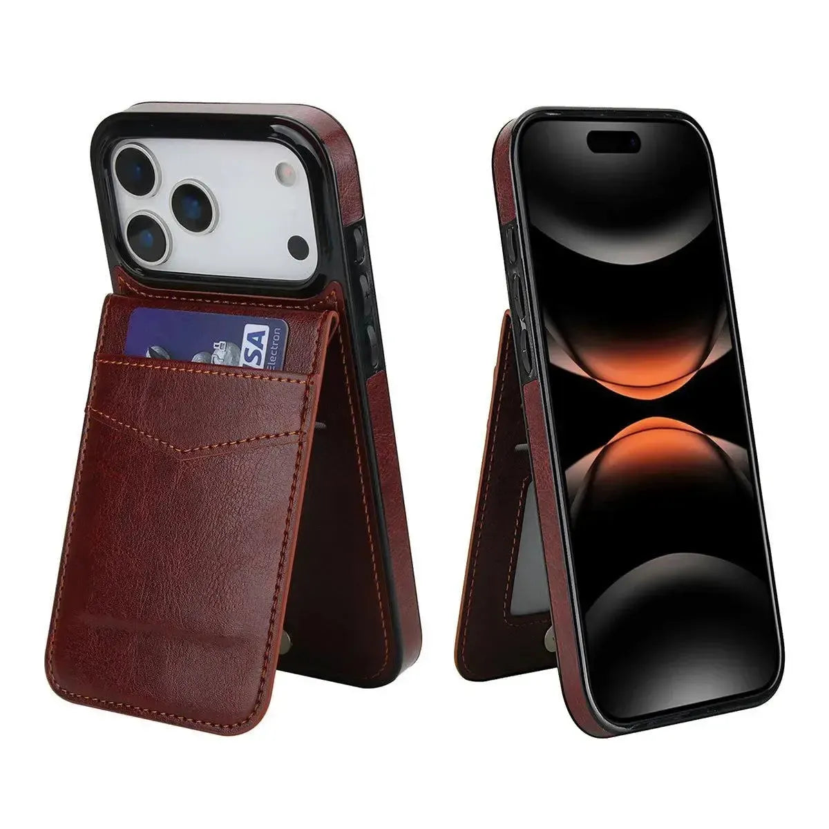 Buy Classic 5-6 Card Slots Wallet Phone Case, Premium Leather, Credit Card Holder, Flip, Kickstand Shockproof Case,Asher at Caseles-iPhone 17 Pro Max, Asher-Brown