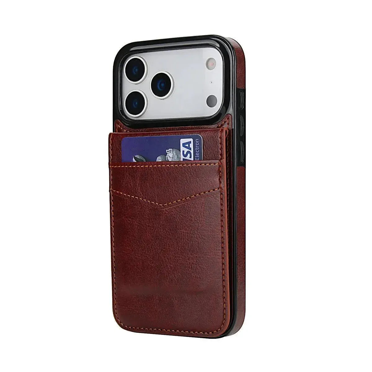 Buy Classic 5-6 Card Slots Wallet Phone Case, Premium Leather, Credit Card Holder, Flip, Kickstand Shockproof Case,Asher at Caseles-iPhone 17 Pro Max, Asher-Brown