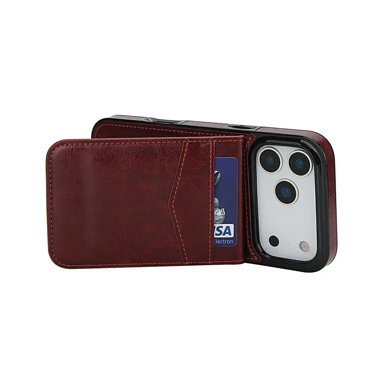 Buy Classic 5-6 Card Slots Wallet Phone Case, Premium Leather, Credit Card Holder, Flip, Kickstand Shockproof Case,Asher at Caseles-iPhone 17 Pro Max, Asher-Brown