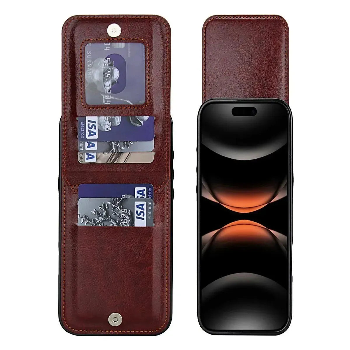 Buy Classic 5-6 Card Slots Wallet Phone Case, Premium Leather, Credit Card Holder, Flip, Kickstand Shockproof Case,Asher at Caseles-iPhone 17 Pro Max, Asher-Brown