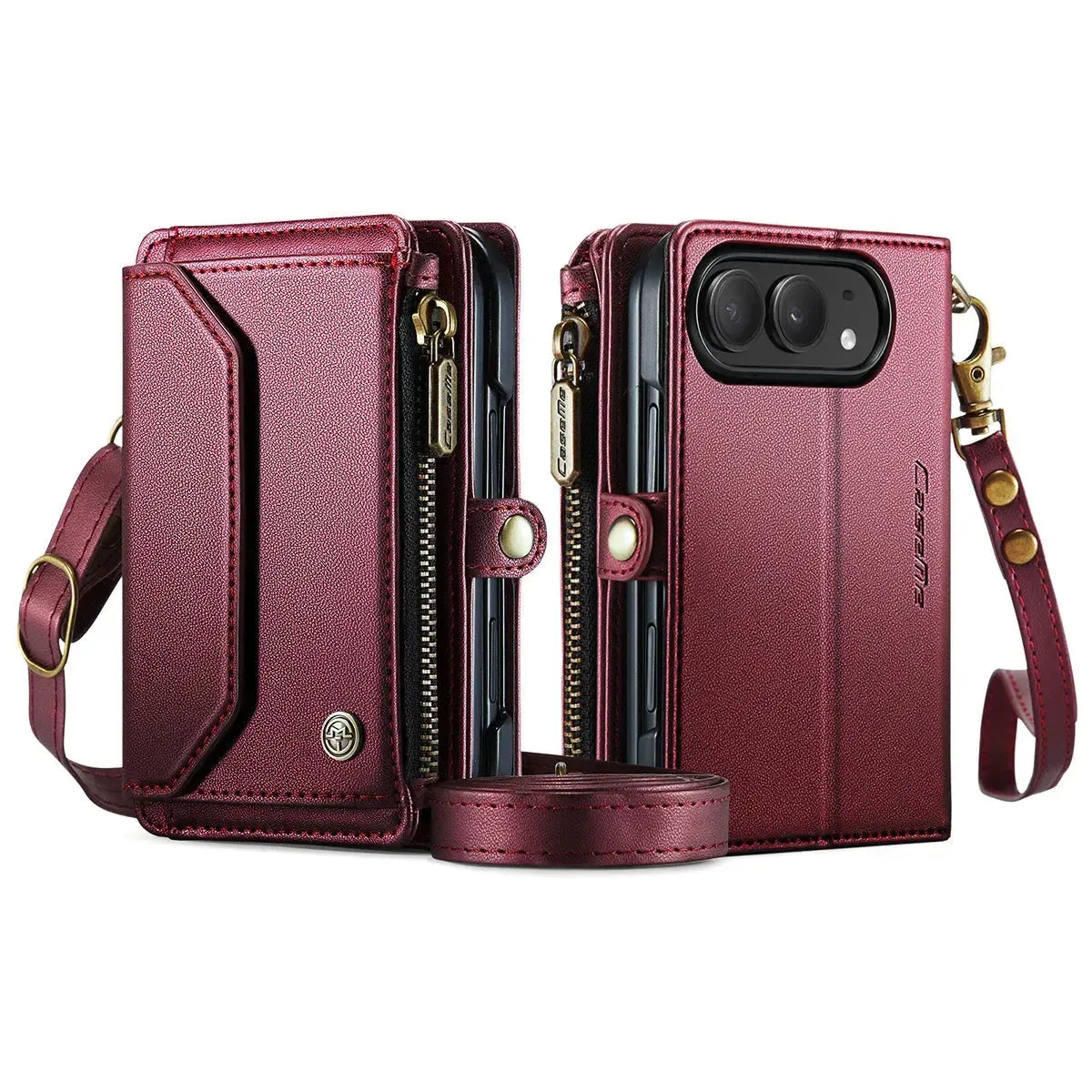 Buy Multifunctional Leather Crossbody Wallet Case with RFID Blocking & Wireless Charging for iPhone Duo - Aurelia at Caseles-iPhone Duo, Aurora-Purple