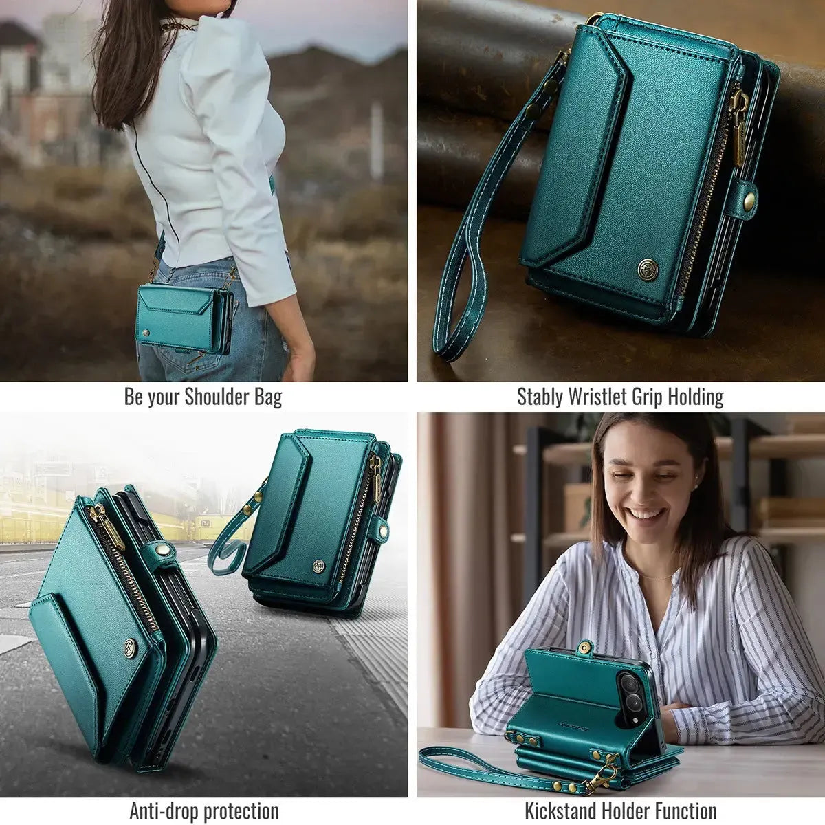 Buy Multifunctional Leather Crossbody Wallet Case with RFID Blocking & Wireless Charging for iPhone Duo - Aurelia at Caseles-iPhone Duo, Aurora-Purple