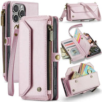 Buy Zipper Wallet Phone Case, RFID Blocking, Leather, Card Slots, for iPhone, Aurora at Caseles-iPhone 16 Pro Max, Aurora-Pink