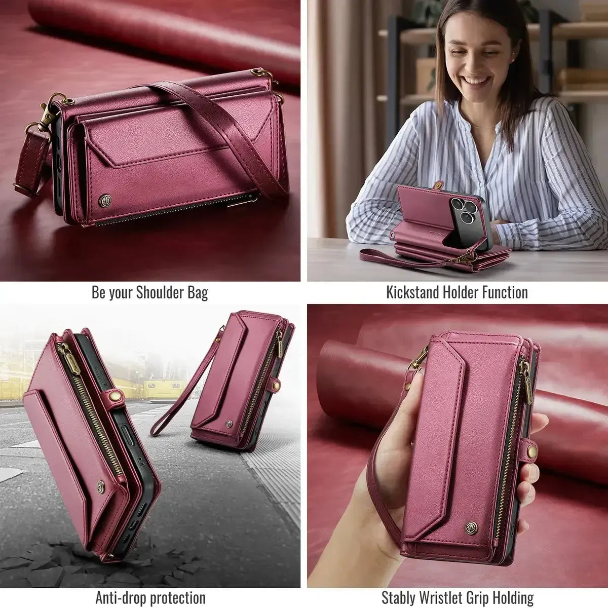 Buy Zipper Wallet Phone Case, RFID Blocking, Leather, Card Slots, for iPhone, Aurora at Caseles-iPhone 17 Pro Max, Aurora-Purple
