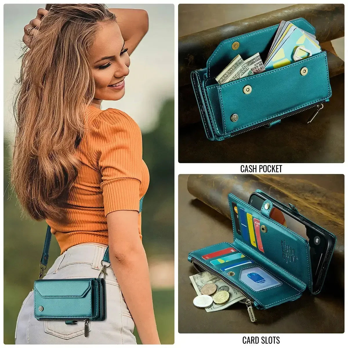 Buy Zipper Wallet Phone Case, RFID Blocking, Leather, Card Slots, for iPhone, Aurora at Caseles-iPhone 17 Pro Max, Aurora-Purple