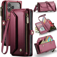 Buy Zipper Wallet Phone Case, RFID Blocking, Leather, Card Slots, for iPhone, Aurora at Caseles-iPhone 17 Pro Max, Aurora-Red