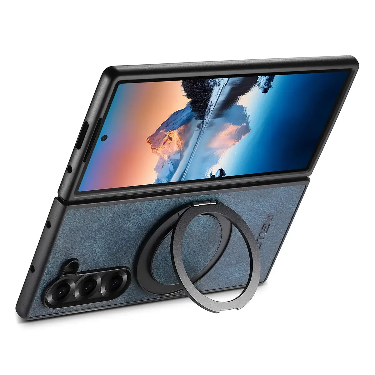 Buy Magnetic Vegan Leather Case for Galaxy Z Fold 7/6/5, 360° Rotatable Ring Stand, MagSafe Compatible Shockproof Armor - Austin at Caseles-Samsung Galaxy Z Fold 7, Black