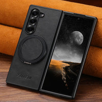 Buy Magnetic Vegan Leather Case for Galaxy Z Fold 7/6/5, 360° Rotatable Ring Stand, MagSafe Compatible Shockproof Armor - Austin at Caseles-Samsung Galaxy Z Fold 7, Black