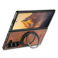 Buy Magnetic Vegan Leather Case for Galaxy Z Fold 7/6/5, 360° Rotatable Ring Stand, MagSafe Compatible Shockproof Armor - Austin at Caseles-Samsung Galaxy Z Fold 7, Black
