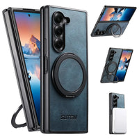 Buy Magnetic Vegan Leather Case for Galaxy Z Fold 7/6/5, 360° Rotatable Ring Stand, MagSafe Compatible Shockproof Armor - Austin at Caseles-Samsung Galaxy Z Fold 7, Blue