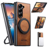 Buy Magnetic Vegan Leather Case for Galaxy Z Fold 7/6/5, 360° Rotatable Ring Stand, MagSafe Compatible Shockproof Armor - Austin at Caseles-Samsung Galaxy Z Fold 7, Bronze