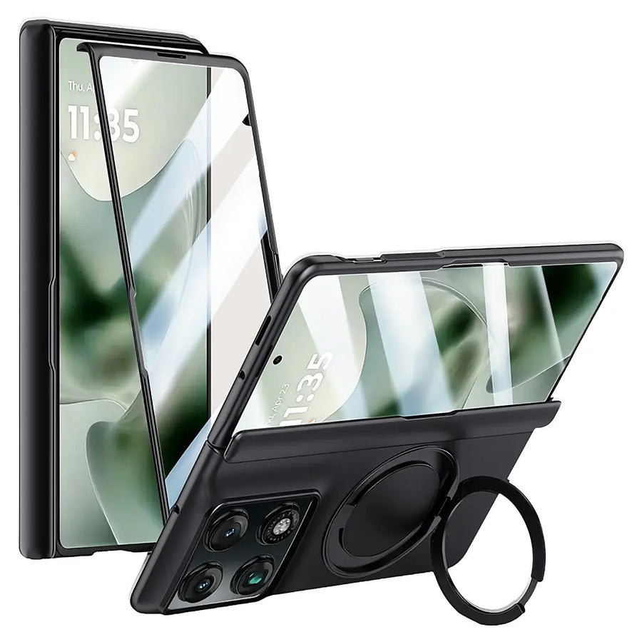 Buy Full-Body Matte Armor for Moto Razr Fold: 360° Rotating Stand, Hinge Shield & MagSafe - AXIS at Caseles-Motorola Razr Fold, HD Clear-Black