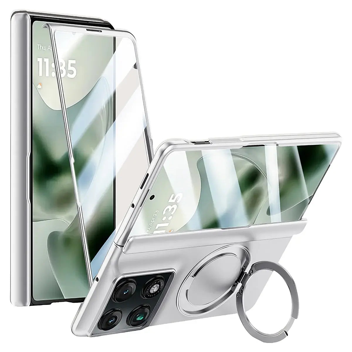 Buy Full-Body Matte Armor for Moto Razr Fold: 360° Rotating Stand, Hinge Shield & MagSafe - AXIS at Caseles-Motorola Razr Fold, HD Clear-White